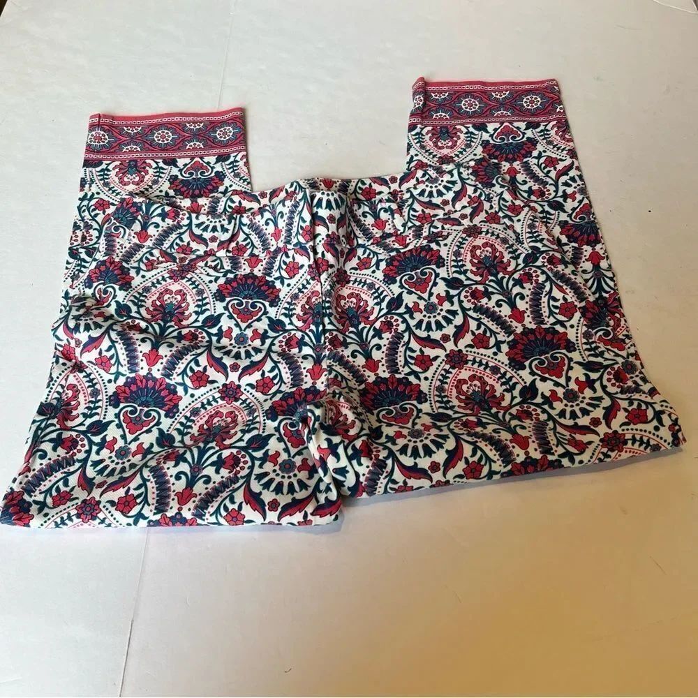 Ann Taylor Loft Marisa Women's Pants White/Blue/Red Paisley Print Cropped Size 8